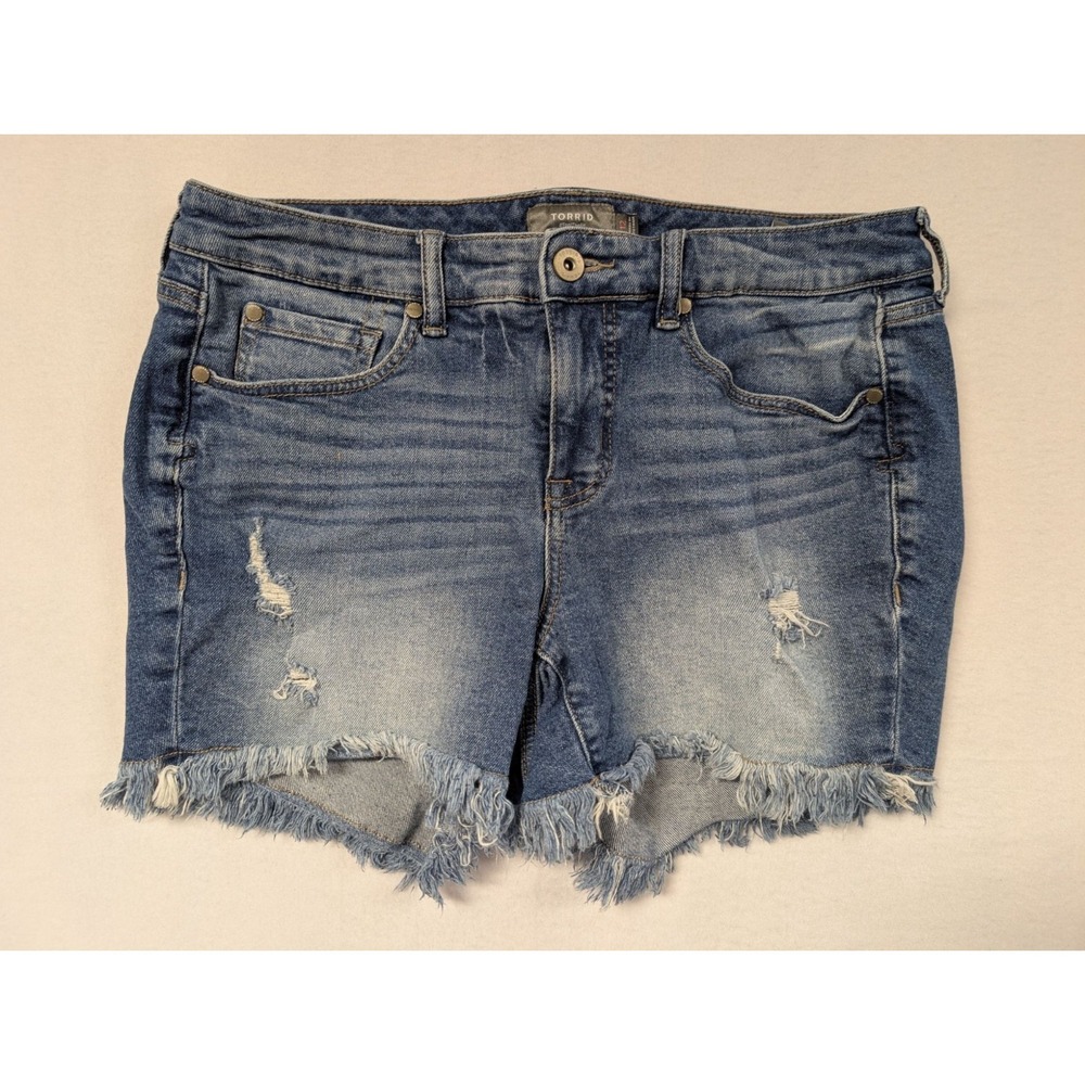 Torrid Womens Distressed Denim Shorts Size 12 Frayedโ Hem Cotton Blend